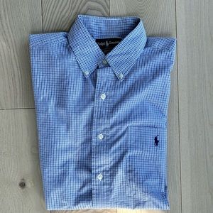Ralph Lauren Men's Yarmouth checkered Blue Button Down Size 16 34/35
